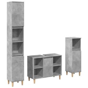 vidaXL 3-tlg. Badm&ouml;bel-Set Betongrau Holzwerkstoff