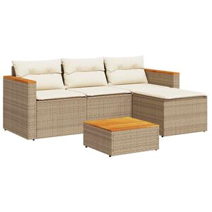 vidaXL 3-tlg. Garten-Sofagarnitur mit Kissen Beige Poly Rattan