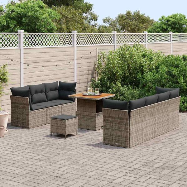 vidaXL Gartensofa-set mit Kissen 10 pcs Grau Poly-Rattan