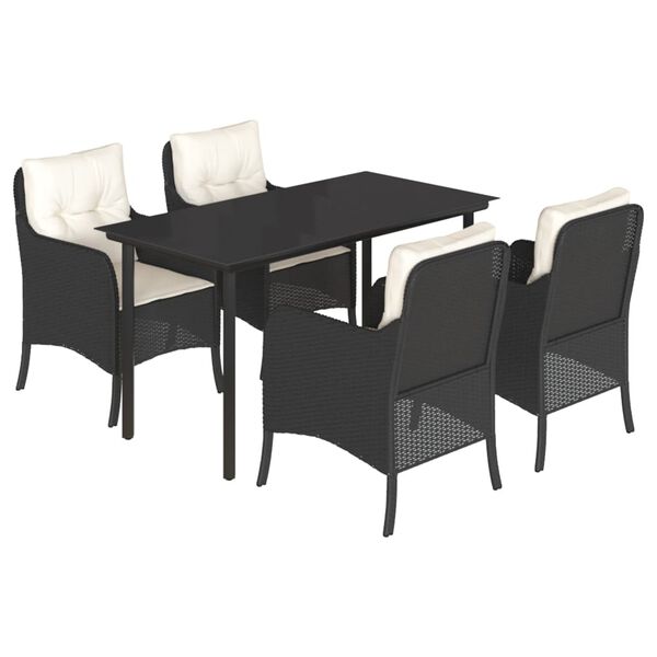 vidaXL 5-tlg. Garten-Essgruppe mit Kissen Schwarz Poly Rattan