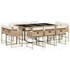 vidaXL 11-tlg. Garten-Essgruppe mit Kissen Beige Poly Rattan