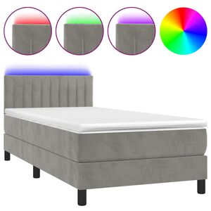 vidaXL Boxspringbett mit Matratze & LED Hellgrau 80x200 cm Samt