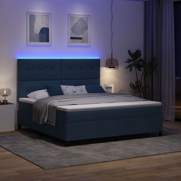 vidaXL Boxspringbett mit Matratze mit LED Blau 180 x 200 cm Stoff