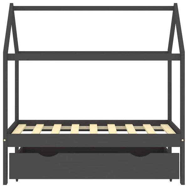 vidaXL Kinderbett mit Schublade Dunkelgrau Massivholz Kiefer 70x140 cm