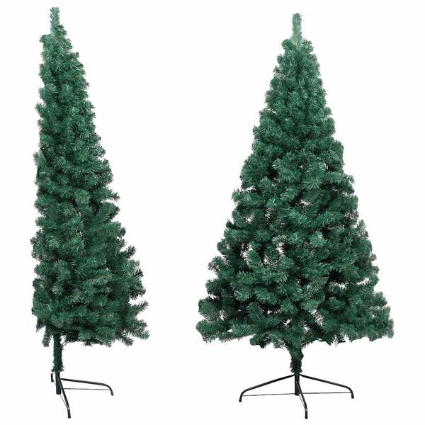 vidaXL K&uuml;nstlicher Halb-Weihnachtsbaum Beleuchtung Kugeln Gr&uuml;n 150 cm