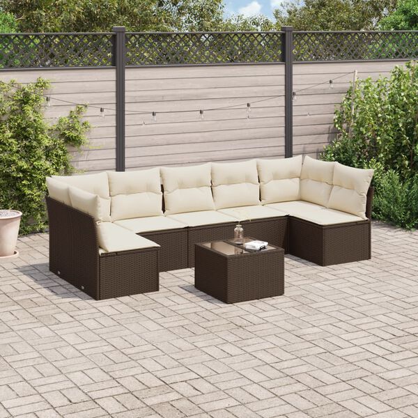 vidaXL 8-tlg. Garten-Sofagarnitur mit Kissen Braun Poly Rattan