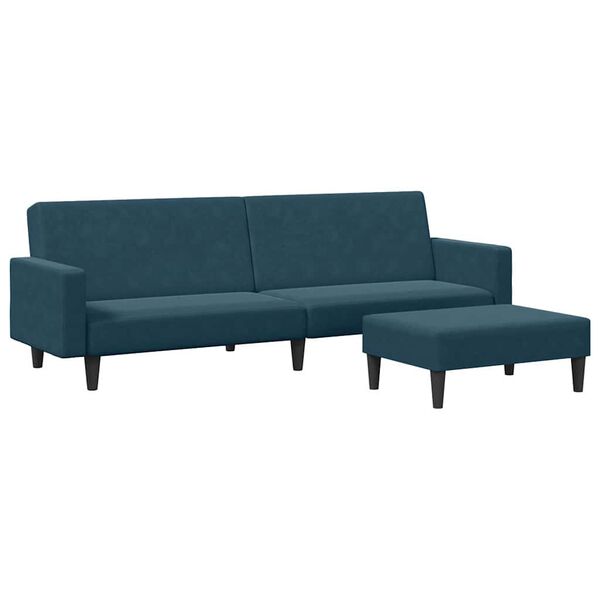 vidaXL Schlafsofa 2-Sitzer mit Fu&szlig;hocker Blau Samt
