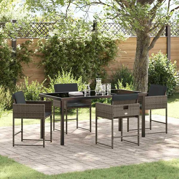 vidaXL Garten Essgruppe 5 pcs Grau Poly-Rattan