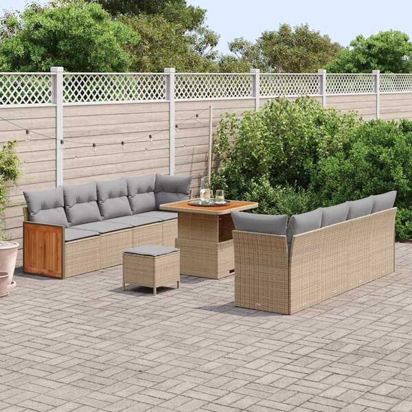 vidaXL Garten-Sofa-Set mit Kissen 11 pcs Beige und Hellgrau