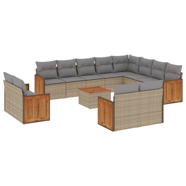 vidaXL 13-tlg. Garten-Sofagarnitur mit Kissen Beige Poly Rattan