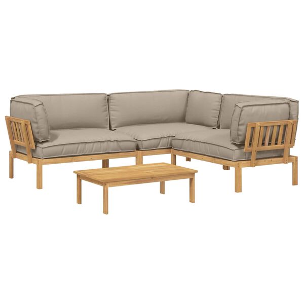 vidaXL Sofa Set mit Kissen Uni 4 pcs Taupe Massivholz Akazie