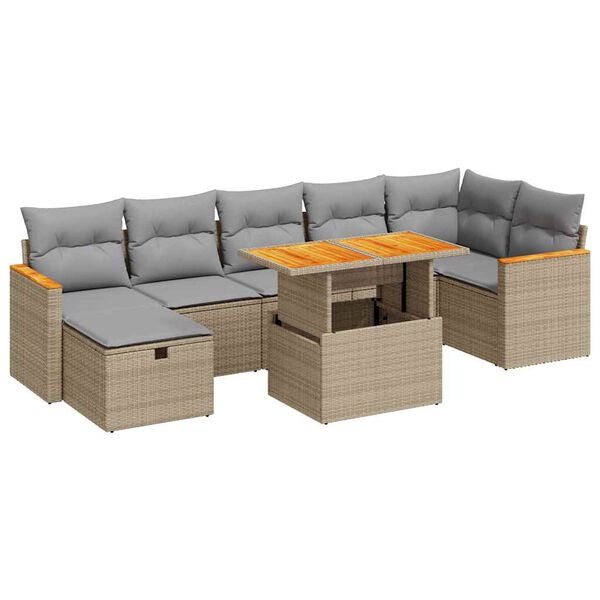 vidaXL 5-tlg. Garten-Sofagarnitur mit Kissen Beige Poly Rattan