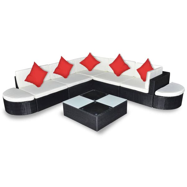 vidaXL 8-tlg. Garten-Lounge-Set mit Kissen Poly Rattan Schwarz