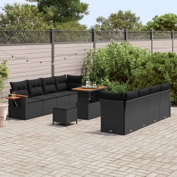 vidaXL Gartensofa-set mit Kissen 12 pcs Schwarz Poly-Rattan