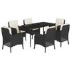 vidaXL 7-tlg. Garten-Essgruppe mit Kissen Schwarz Poly Rattan