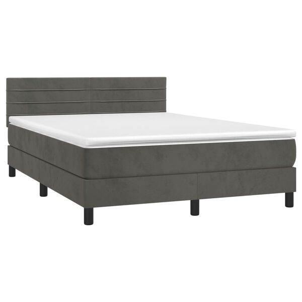 vidaXL Boxspringbett mit Matratze & LED Dunkelgrau 140x200 cm Samt