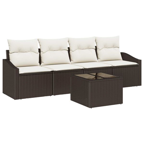 vidaXL Sofa Set mit Kissen 5 pcs Braun und Creme Poly-Rattan
