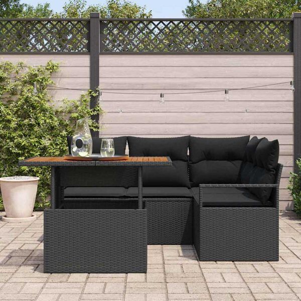 vidaXL Garten-Sofa-Set mit Speicher 5 pcs Schwarz Poly Rattan