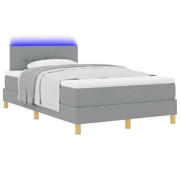vidaXL LED Boxspringbett mit Matratze Hellgrau 120 x 200 cm Stoff