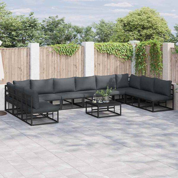 vidaXL Garten-Sofa-Set mit Kissen 10 pcs Schwarz Aluminium