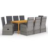 vidaXL 9-tlg. Garten-Essgruppe mit Kissen Grau Poly Rattan