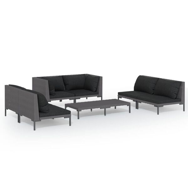 vidaXL 7-tlg. Garten-Lounge-Set mit Kissen Poly Rattan Dunkelgrau