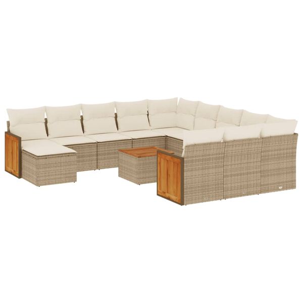 vidaXL 13-tlg. Garten-Sofagarnitur mit Kissen Beige Poly Rattan