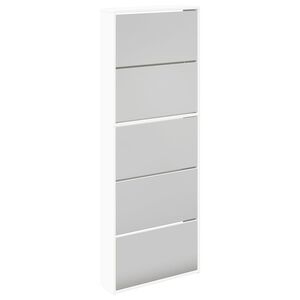 vidaXL Schuhschrank mit 5 F&auml;chern Spiegel Wei&szlig; 63&times;17&times;169,5 cm
