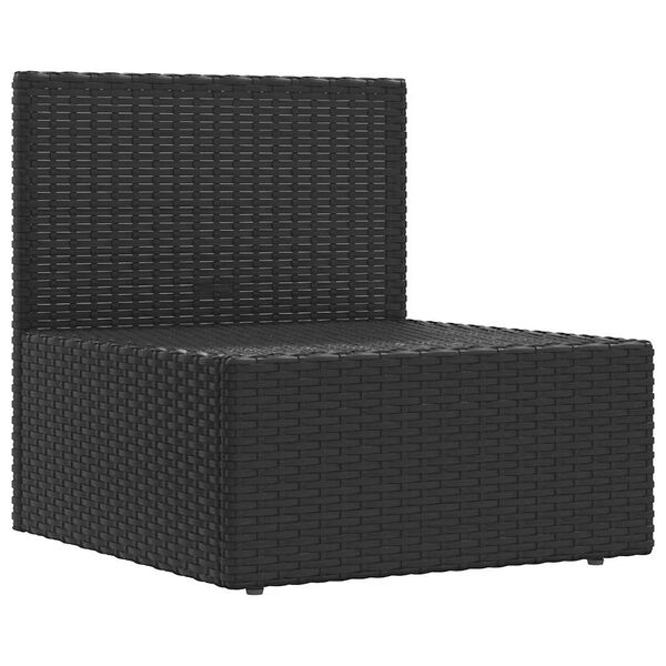 vidaXL Garten-Mittelsofa mit Kissen Schwarz Poly Rattan