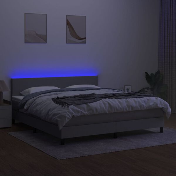 vidaXL Boxspringbett mit Matratze & LED Hellgrau 160x200 cm Stoff