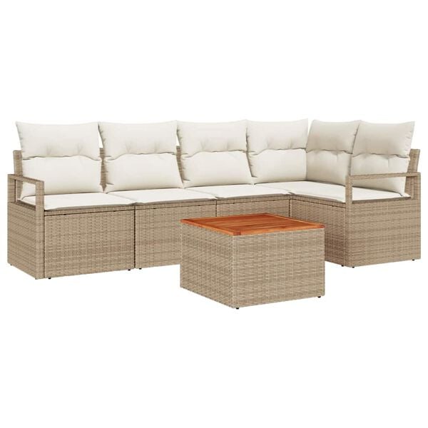 vidaXL Gartensofa-set mit Kissen 6 pcs Beige Poly-Rattan