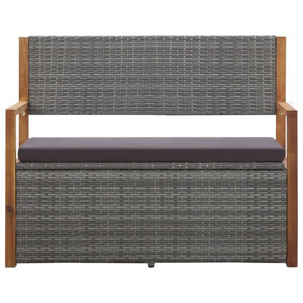 vidaXL Bank mit Stauraum 115 cm Poly Rattan Massivholz Akazie Grau
