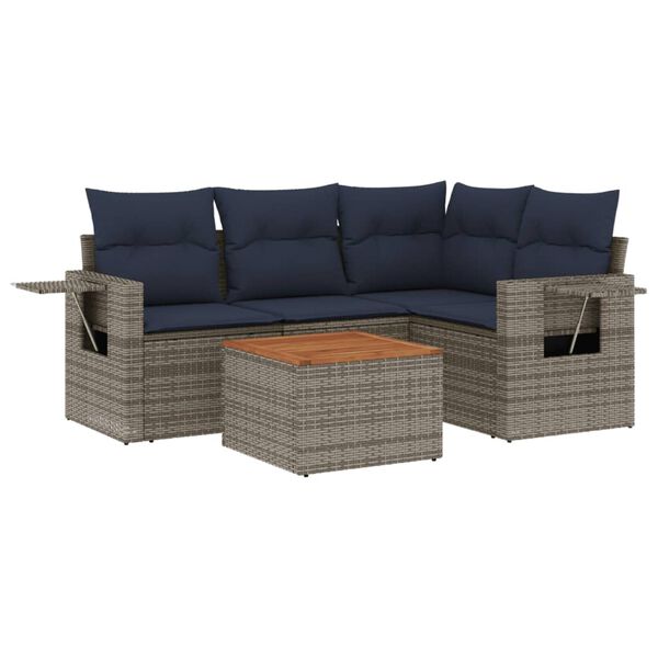 vidaXL 5-teiliges Gartensofa-Set mit Kissen, grau, Polyrattan