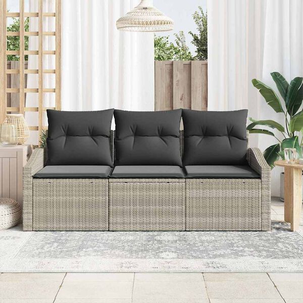 vidaXL Sofa Set mit Kissen 3 pcs Hellgrau Poly-Rattan