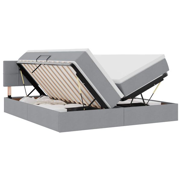 vidaXL Bett mit LED-Lichtleisten Hellgrau 180 x 200 cm Stoff