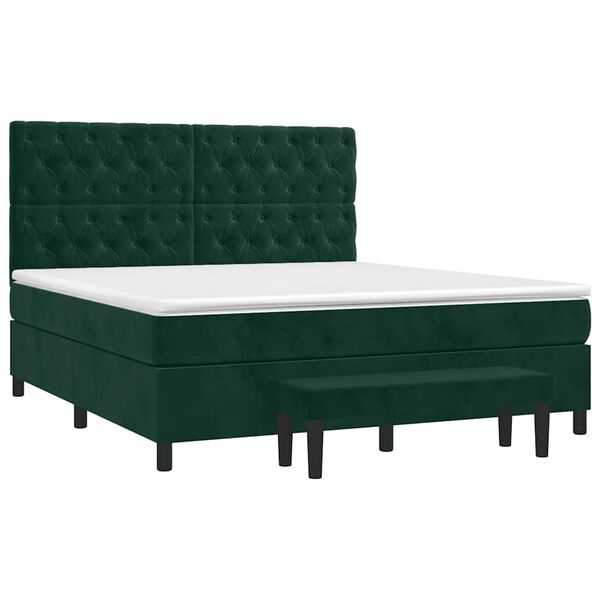 vidaXL Boxspringbett mit Matratze Dunkelgr&uuml;n 160x200 cm Samt