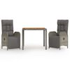 vidaXL 3-tlg. Garten-Essgruppe mit Kissen Grau Poly Rattan