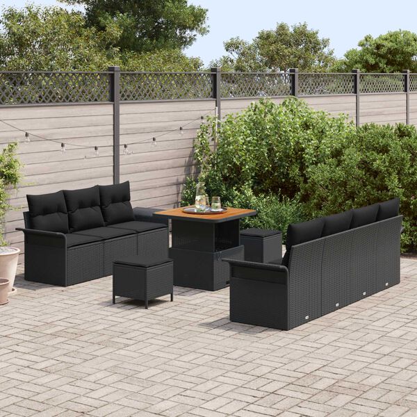 vidaXL Gartensofa-set mit Kissen 10 pcs Schwarz Poly-Rattan