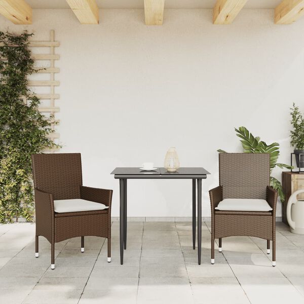 vidaXL Gartenstühle mit Kissen 2 Stk. Braun Poly Rattan
