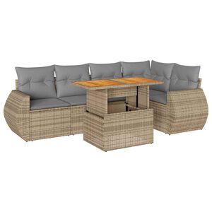 vidaXL 6-tlg. Garten-Sofagarnitur mit Kissen Beige Poly Rattan