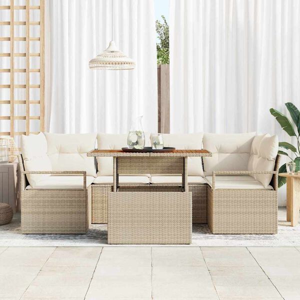 vidaXL Garten-Sofa-Set mit Kissen 7 pcs Beige und Creme