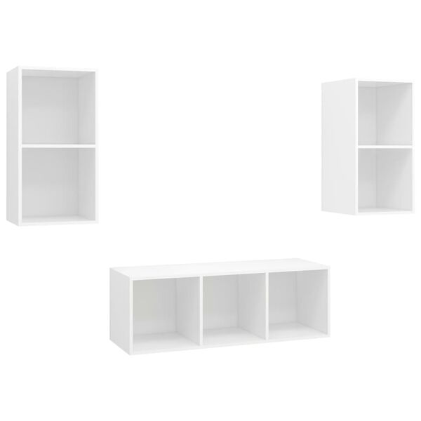 vidaXL 3-tlg. TV-Schrank-Set Wei&szlig; Holzwerkstoff