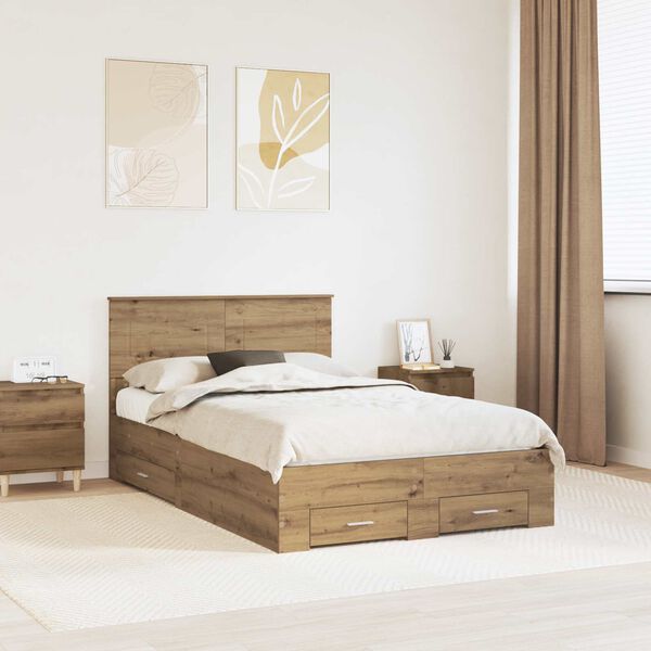 vidaXL Bettrahmen Artisan-Eiche 120 x 190 cm Holzwerkstoff