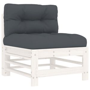 vidaXL Mittelsofa mit Kissen Wei&szlig; Massivholz Kiefer