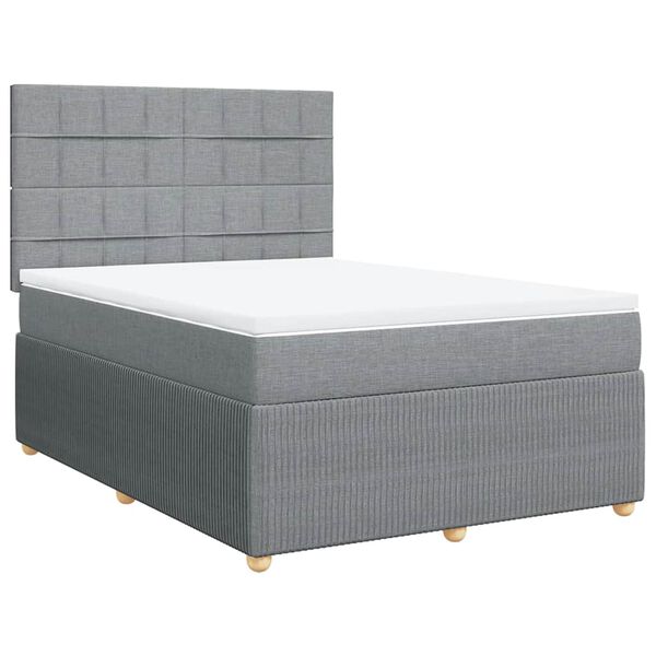 vidaXL Boxspringbett mit Matratze Hellgrau 160x200 cm Stoff