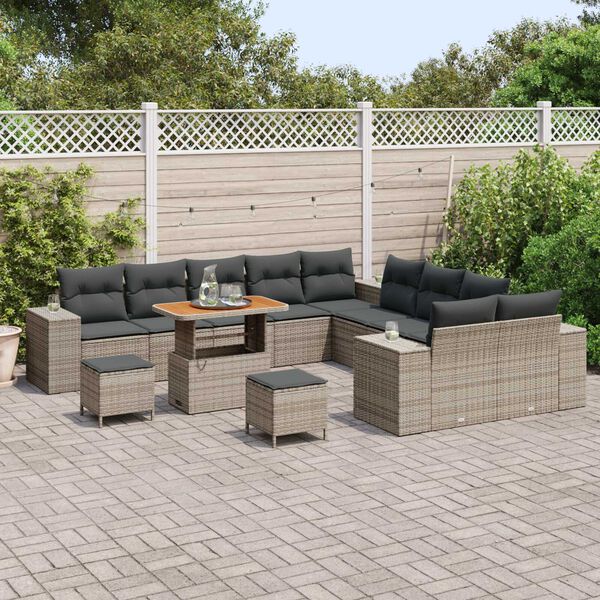 vidaXL Gartensofa-set mit Kissen 13 pcs Grau Poly-Rattan