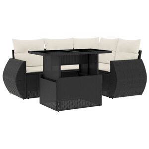 vidaXL 5-tlg. Garten-Sofagarnitur mit Kissen Schwarz Poly Rattan