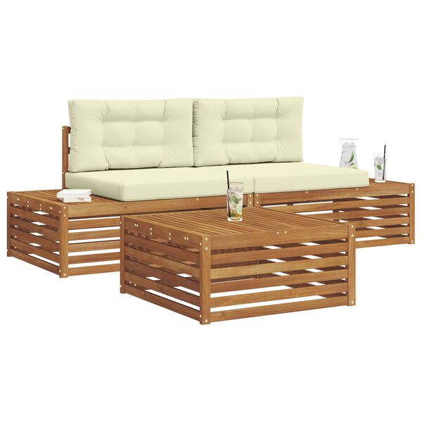 vidaXL Outdoor-Sofagarnitur mit Kissen 3 St&uuml;ck Natur und Creme