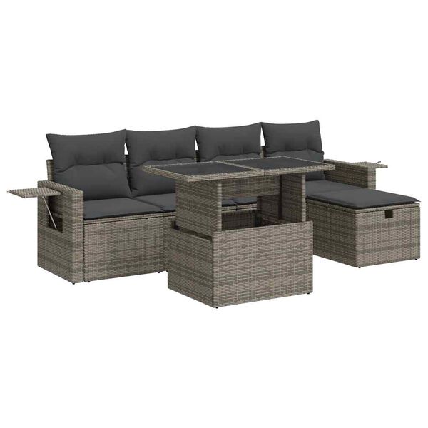vidaXL 6-tlg. Garten-Sofagarnitur mit Kissen Grau Poly Rattan
