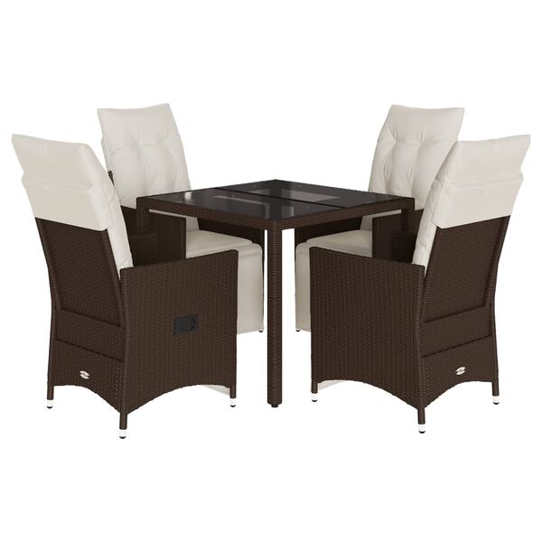 vidaXL 5-tlg. Garten-Bistro-Set mit Kissen Braun Poly Rattan
